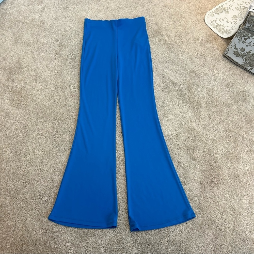 Zara blue stretchy high waisted flare pull on pants Sz M NWT - Picture 4 of 14